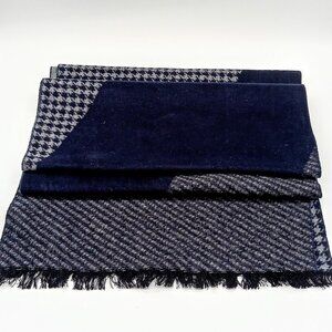 Cuddle Dreams 100% Silk Blue Grey Herringbone Fringed Scarf